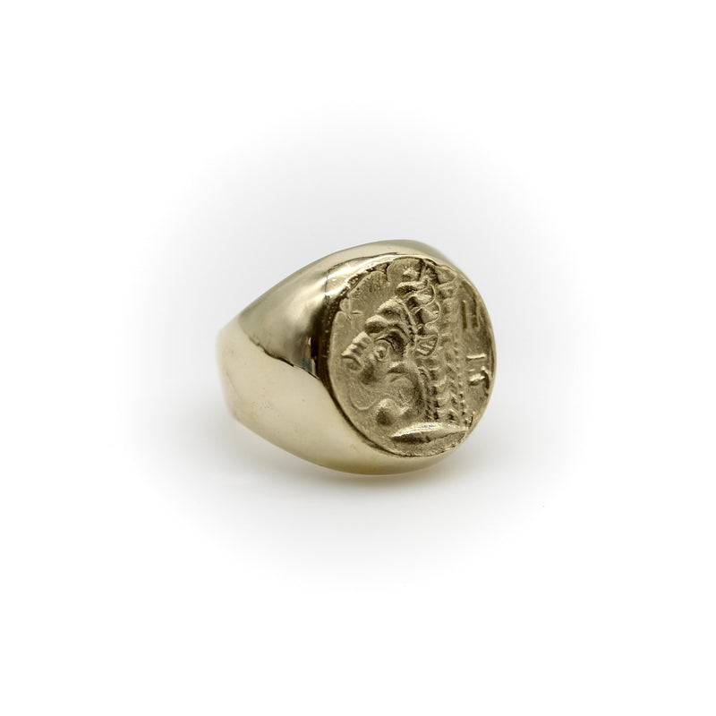 Vintage 14K Gold Lion-Headed Coin Signet Ring jewelry Kirsten's Corner 