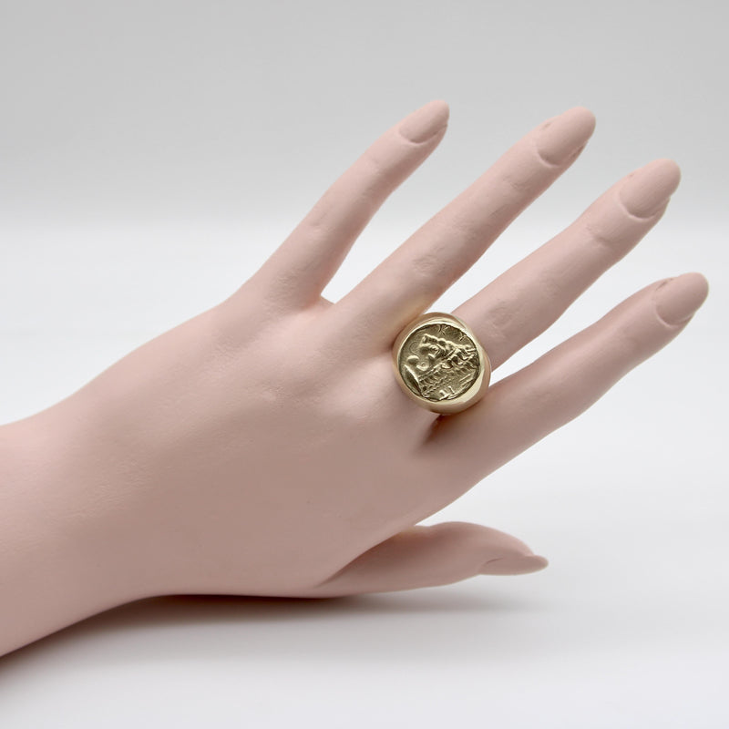 Vintage 14K Gold Lion-Headed Coin Signet Ring jewelry Kirsten's Corner 