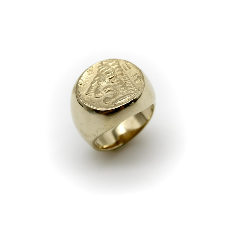 Vintage 14K Gold Lion-Headed Coin Signet Ring jewelry Kirsten's Corner 