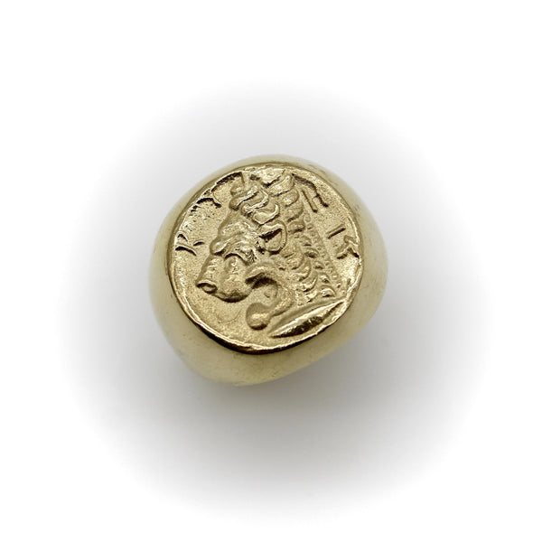 Vintage 14K Gold Lion-Headed Coin Signet Ring