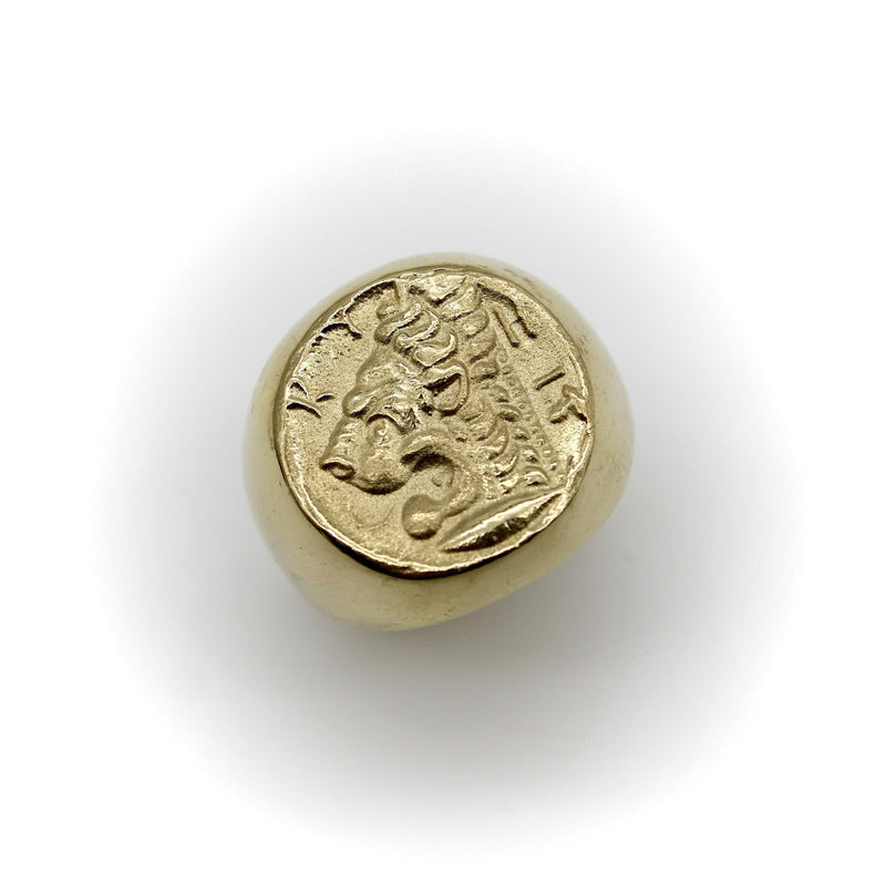 Vintage 14K Gold Lion-Headed Coin Signet Ring jewelry Kirsten's Corner 