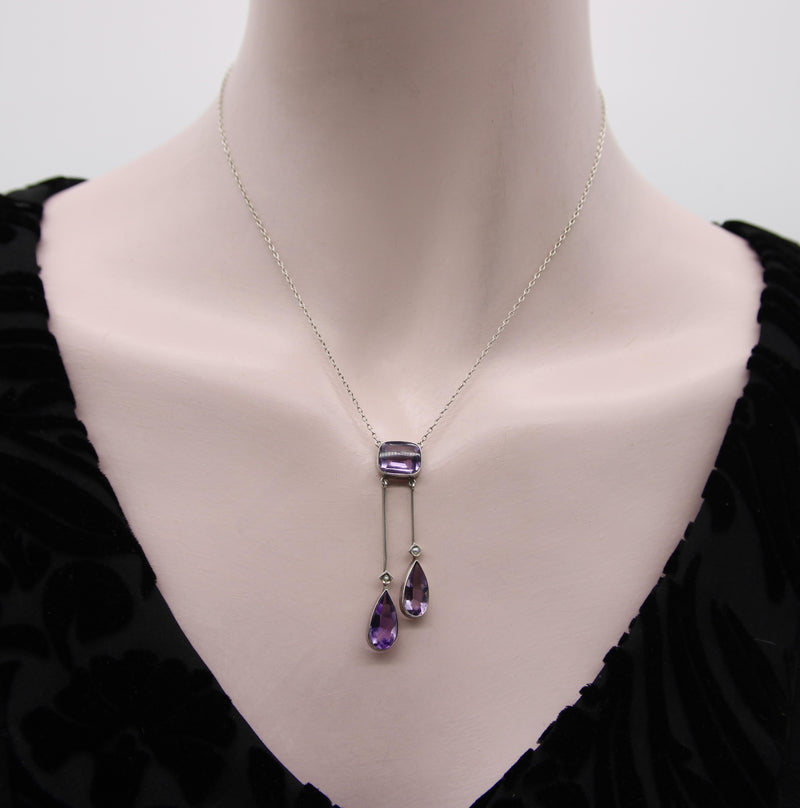 Edwardian Amethyst and Seed Pearl Sterling Silver Negligee Necklace jewelry Kirsten's Corner 