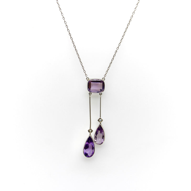 Edwardian Amethyst and Seed Pearl Sterling Silver Negligee Necklace jewelry Kirsten's Corner 