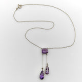 Edwardian Amethyst and Seed Pearl Sterling Silver Negligee Necklace jewelry Kirsten's Corner 