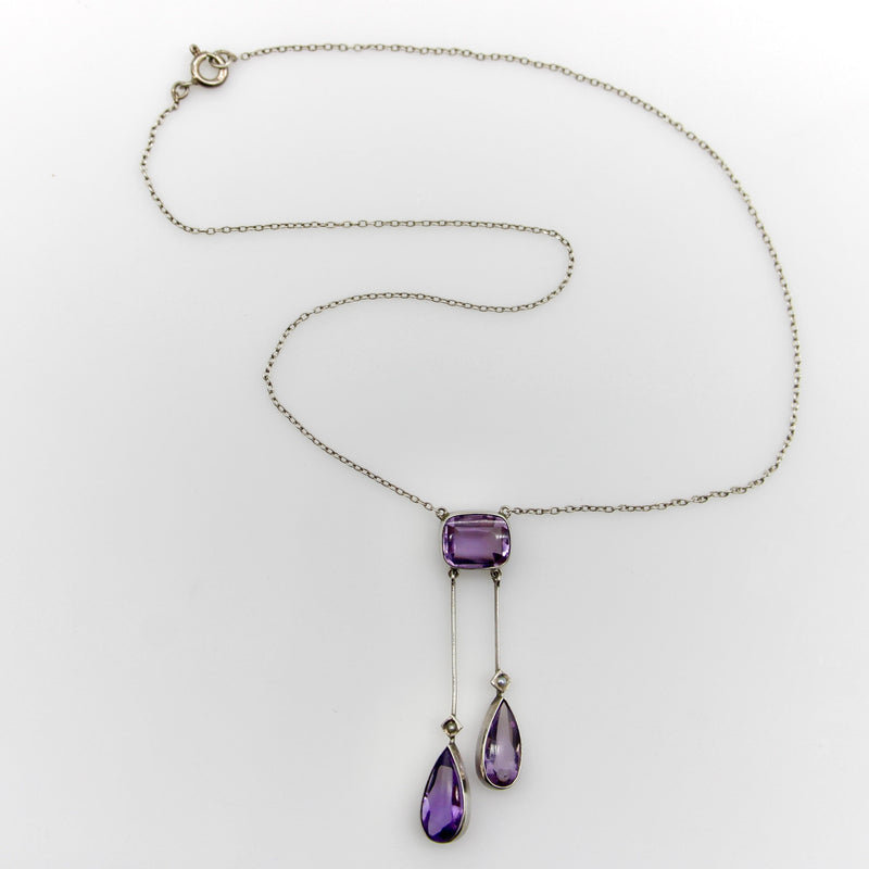 Edwardian Amethyst and Seed Pearl Sterling Silver Negligee Necklace jewelry Kirsten's Corner 