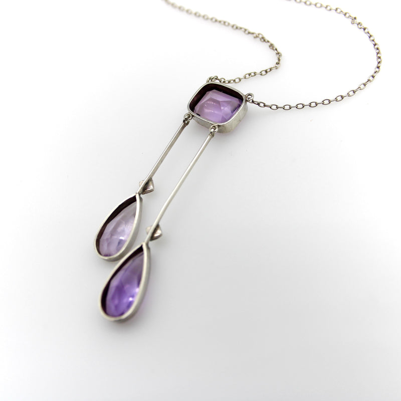 Edwardian Amethyst and Seed Pearl Sterling Silver Negligee Necklace jewelry Kirsten's Corner 