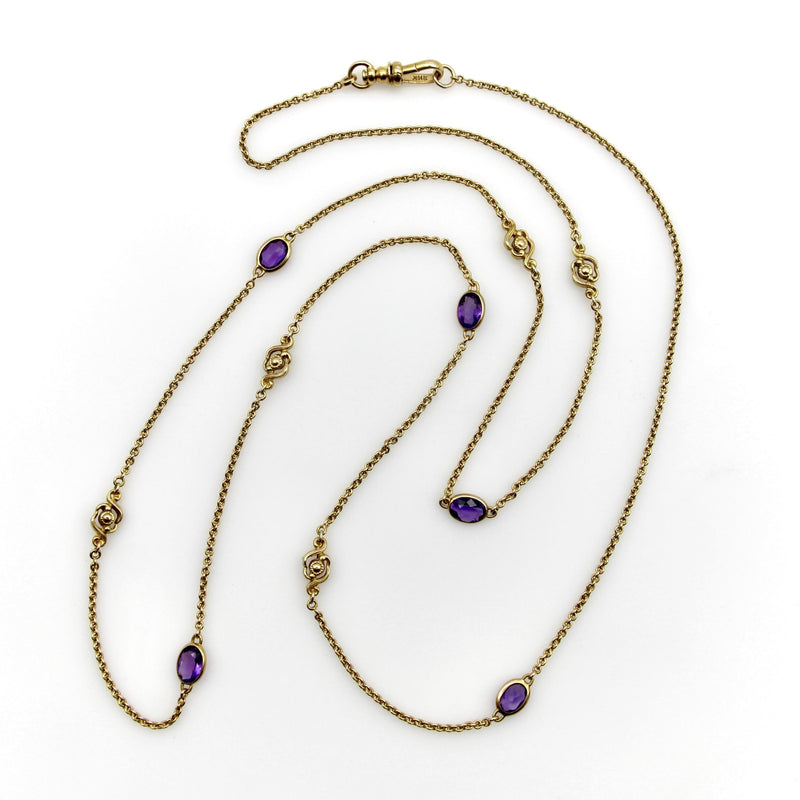 Edwardian 14K Gold Amethyst and Floral Station Chain jewelry Kirsten's Corner 