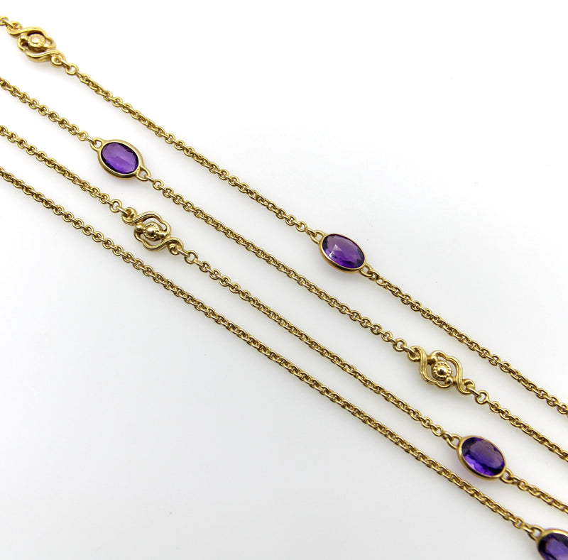 Edwardian 14K Gold Amethyst and Floral Station Chain jewelry Kirsten's Corner 