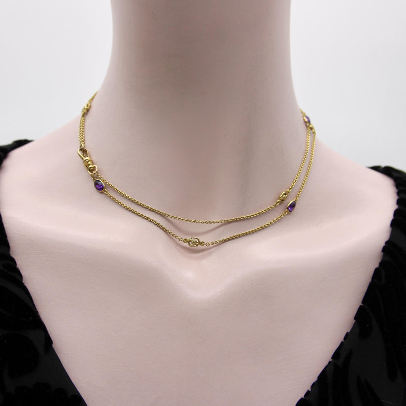 Edwardian 14K Gold Amethyst and Floral Station Chain jewelry Kirsten's Corner 