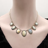 Retro Taxco 980 Silver Graduated Opal Cabochon Necklace