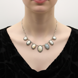 Retro Taxco 980 Silver Graduated Opal Cabochon Necklace