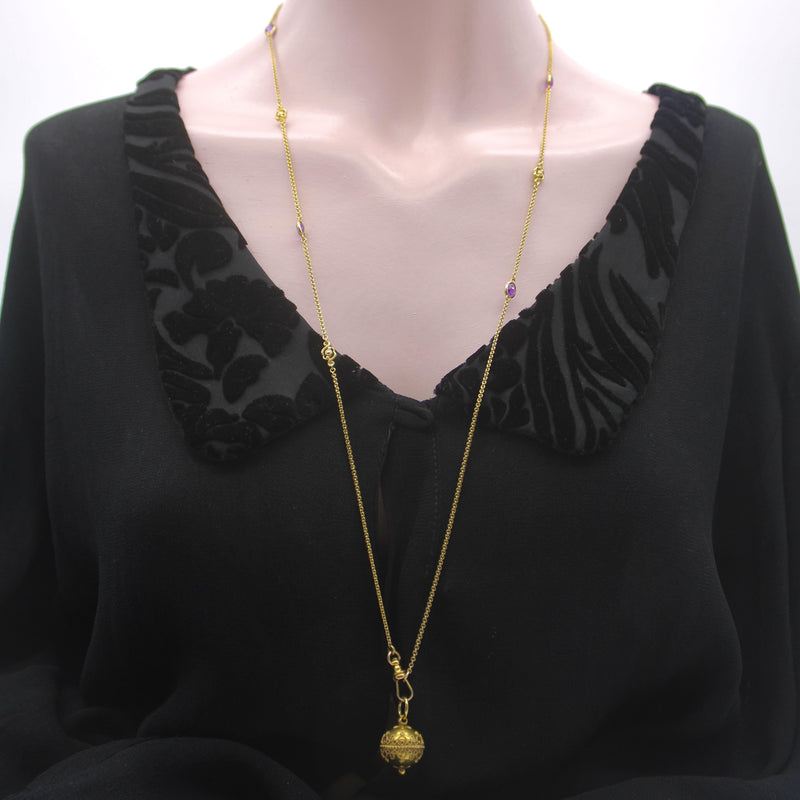 Edwardian 14K Gold Amethyst and Floral Station Chain jewelry Kirsten's Corner 