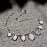 Retro Taxco 980 Silver Graduated Opal Cabochon Necklace