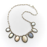 Retro Taxco 980 Silver Graduated Opal Cabochon Necklace
