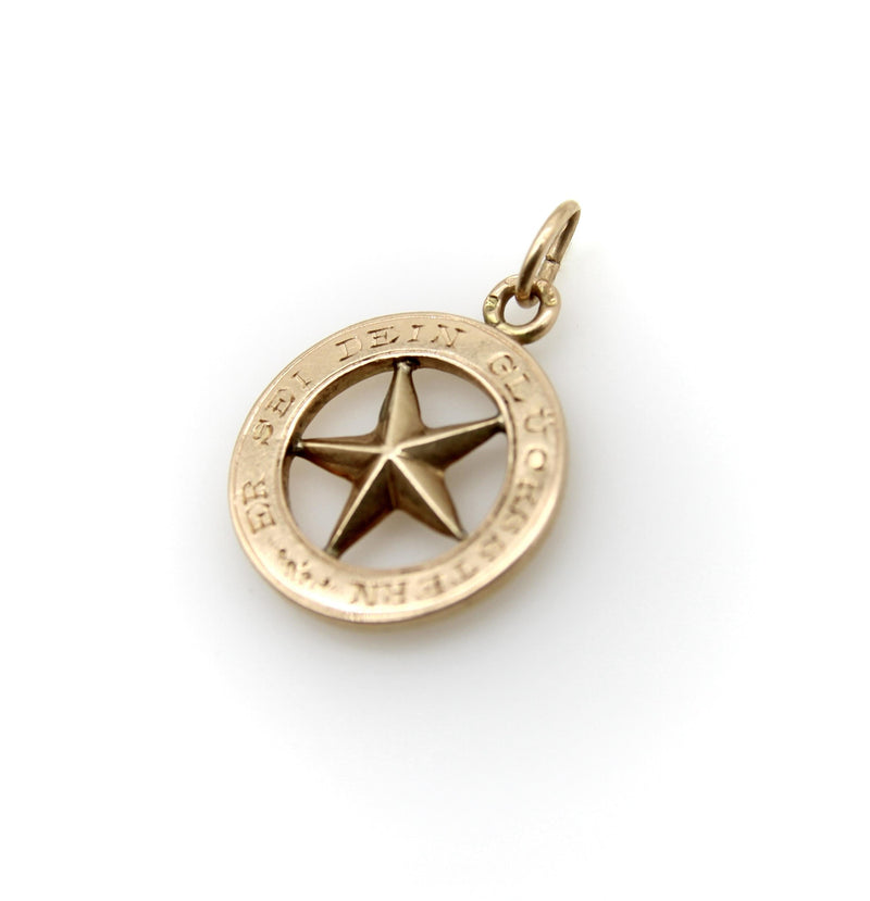 Edwardian 14K Gold “This Be Your Lucky Star” Pendant in German jewelry Kirsten's Corner 