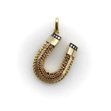 Victorian 14K Gold Intricate Woven Wirework Horseshoe Pendant with Diamonds