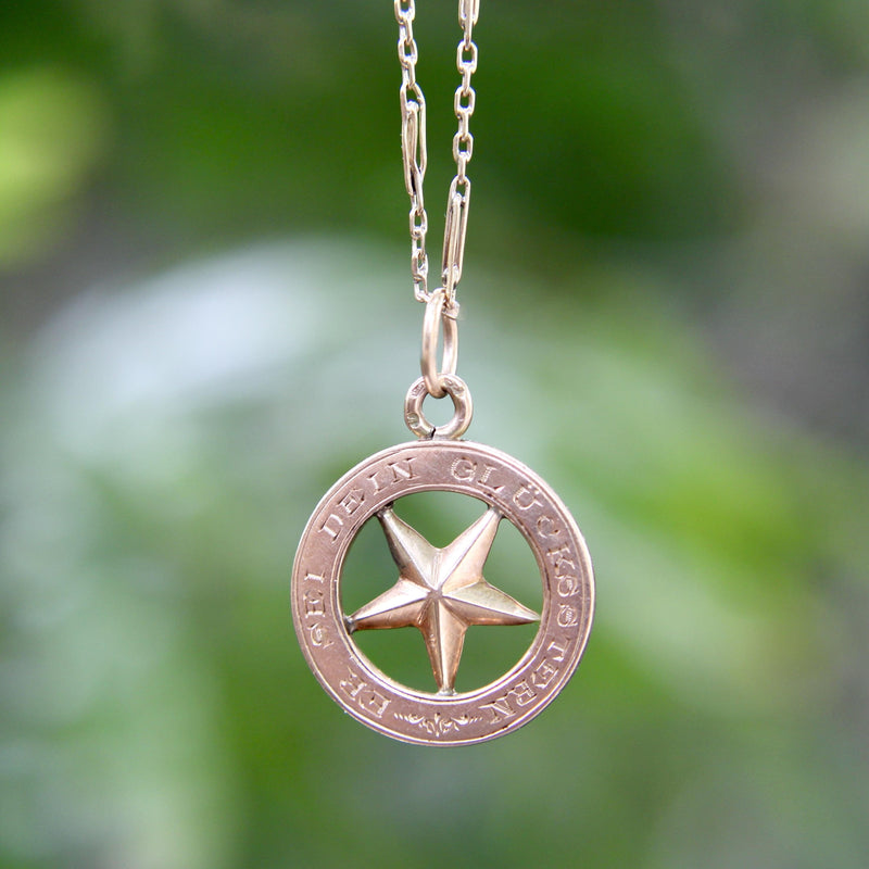 Edwardian 14K Gold “This Be Your Lucky Star” Pendant in German jewelry Kirsten's Corner 