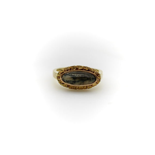 Gold Rush Era 22K and 14K Gold Nugget and Moss Agate Ring RING Kirsten's Corner 