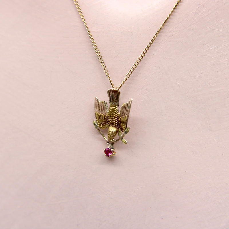 Victorian 10K Gold Bird Pendant with Ruby jewelry Kirsten's Corner 