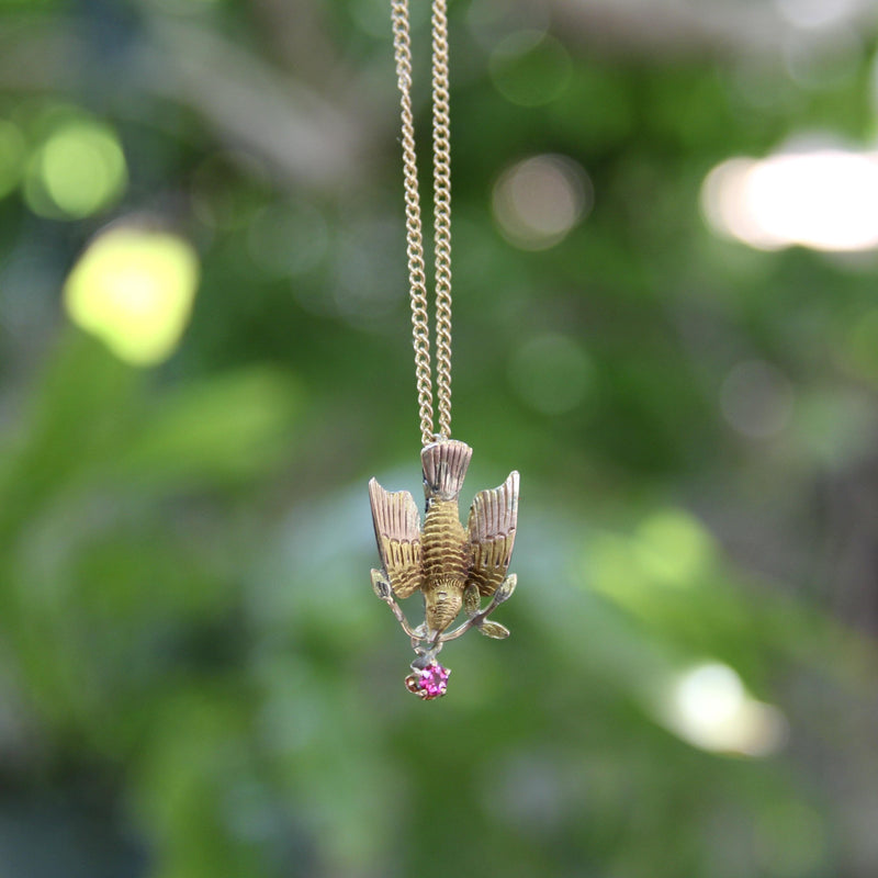 Victorian 10K Gold Bird Pendant with Ruby jewelry Kirsten's Corner 