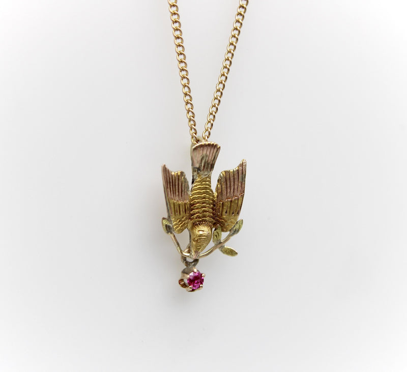 Victorian 10K Gold Bird Pendant with Ruby jewelry Kirsten's Corner 