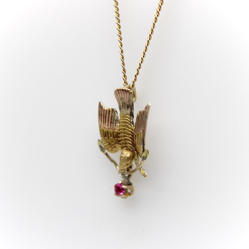 Victorian 10K Gold Bird Pendant with Ruby jewelry Kirsten's Corner 