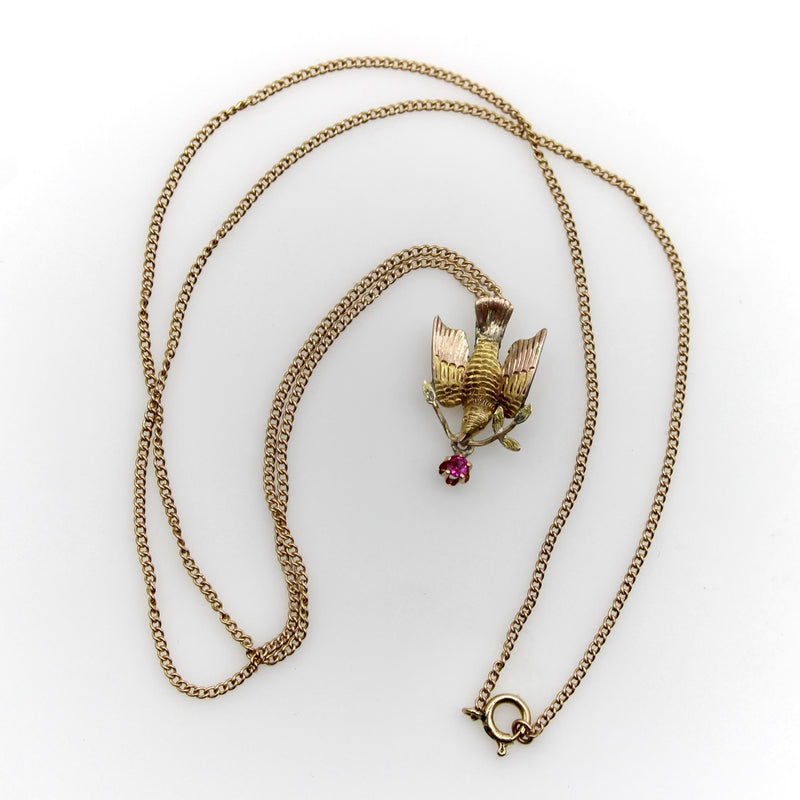 Victorian 10K Gold Bird Pendant with Ruby jewelry Kirsten's Corner 