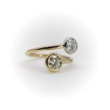 Contemporary 18K Gold and Platinum Bezel Set Toi et Moi Ring