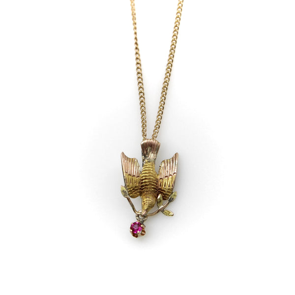 Victorian 10K Gold Bird Pendant with Ruby jewelry Kirsten's Corner 