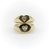 14K Gold Signature Heart Signet Ring with Heart-Shaped Diamond ring Kirsten's Corner 