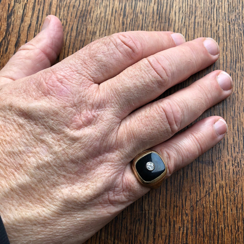 14K Gold Onyx and Diamond Signet Ring Ring Kirsten's Corner 