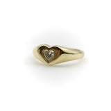 14K Gold Signature Heart Signet Ring with Heart-Shaped Diamond ring Kirsten's Corner 