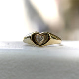 14K Gold Signature Heart Signet Ring with Heart-Shaped Diamond ring Kirsten's Corner 