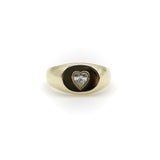 14K Gold Signature Oval Signet Ring with Heart-Shaped Diamond ring Kirsten's Corner 