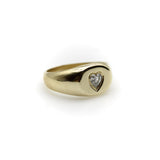 14K Gold Signature Oval Signet Ring with Heart-Shaped Diamond ring Kirsten's Corner 