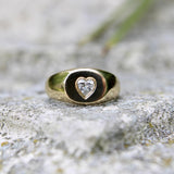 14K Gold Signature Oval Signet Ring with Heart-Shaped Diamond ring Kirsten's Corner 