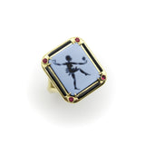 18K Gold Josephine Baker Banded Agate Signet Ring with Enamel and Rubies ring Kirsten's Corner 