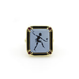 18K Gold Josephine Baker Banded Agate Signet Ring with Enamel and Rubies ring Kirsten's Corner 