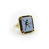 18K Gold Josephine Baker Banded Agate Signet Ring with Enamel and Rubies ring Kirsten's Corner 