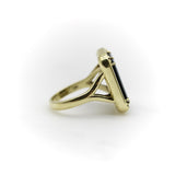 18K Gold Josephine Baker Banded Agate Signet Ring with Enamel and Rubies ring Kirsten's Corner 