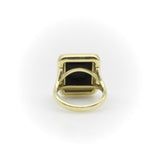 18K Gold Josephine Baker Banded Agate Signet Ring with Enamel and Rubies ring Kirsten's Corner 
