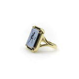 18K Gold Josephine Baker Banded Agate Signet Ring with Enamel and Rubies ring Kirsten's Corner 