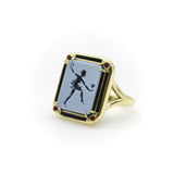 18K Gold Josephine Baker Banded Agate Signet Ring with Enamel and Rubies ring Kirsten's Corner 
