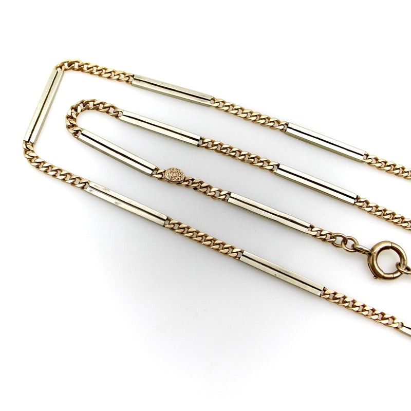 Two Tone 14K Gold Art Deco Alternating Link Watch Chain Chain Kirsten's Corner 