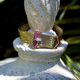 Retro 14K Gold Ruby and Diamond Buckle Bracelet with Brick Link Bracelet Kirsten's Corner 