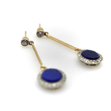Art Deco 14K Gold and Platinum Diamond and Lapis Dangle Earrings jewelry Kirsten's Corner 