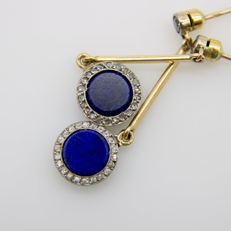 Art Deco 14K Gold and Platinum Diamond and Lapis Dangle Earrings jewelry Kirsten's Corner 