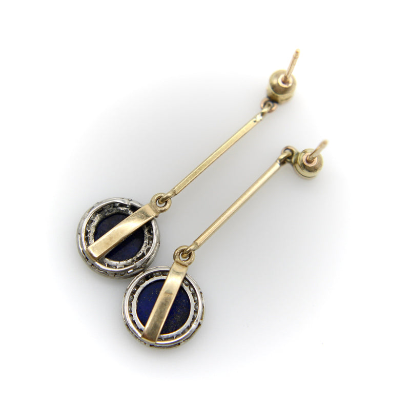 Art Deco 14K Gold and Platinum Diamond and Lapis Dangle Earrings jewelry Kirsten's Corner 