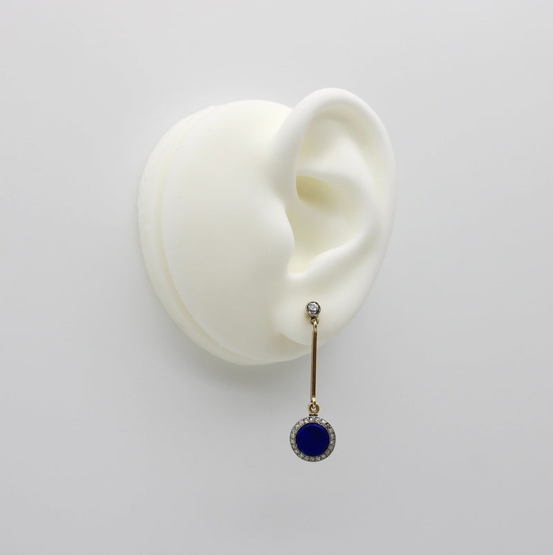 Art Deco 14K Gold and Platinum Diamond and Lapis Dangle Earrings jewelry Kirsten's Corner 