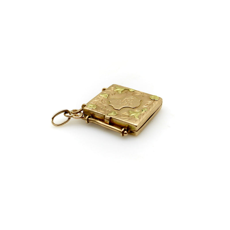 14K Gold Victorian Hand Engraved Square Fob Locket locket Kirsten's Corner 